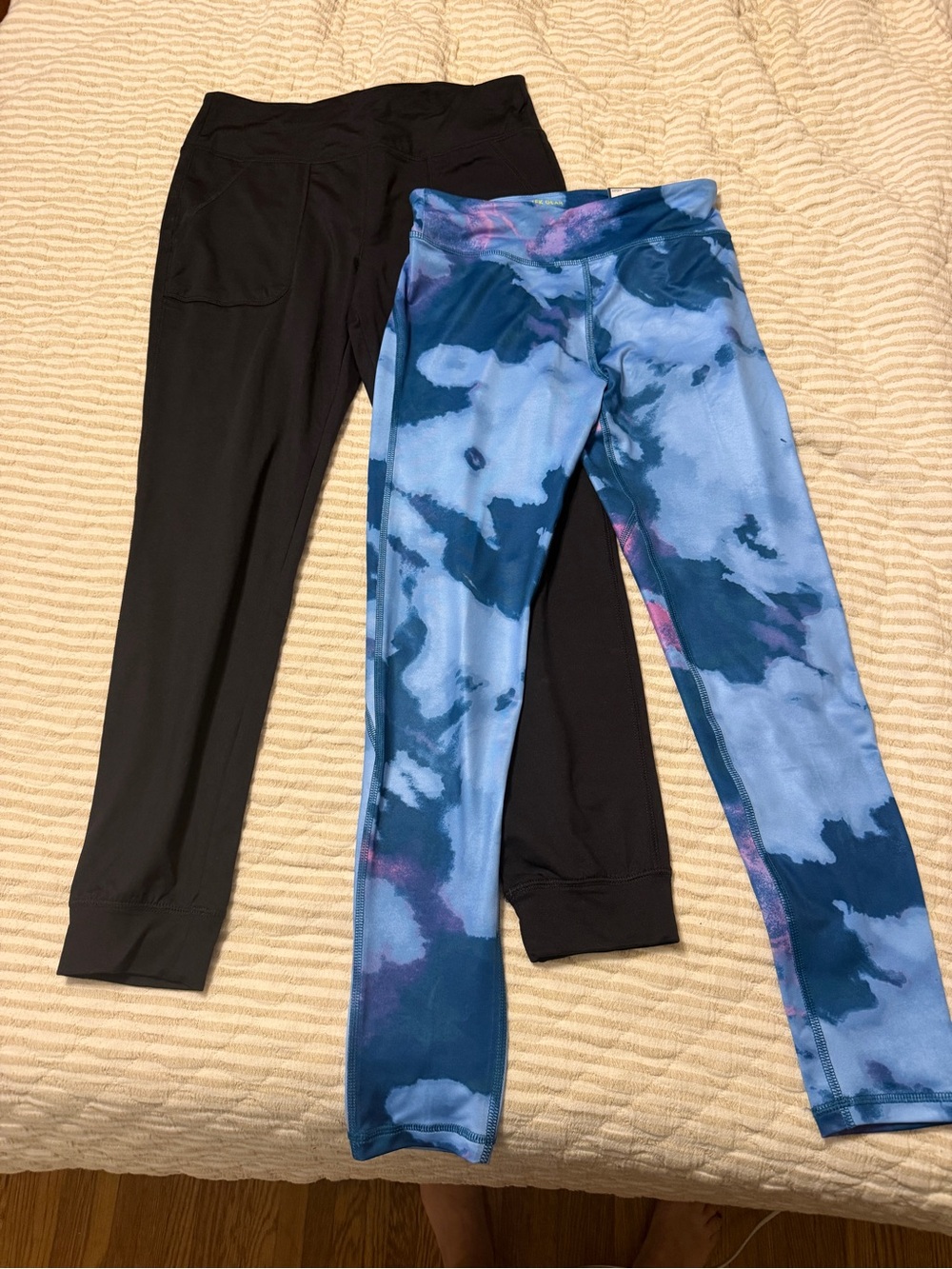 Kids Active Leggings - Black & Blue Tie-Dye